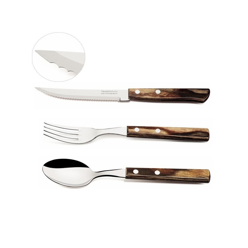 (Tramontana) Steak Knife + Fork + Spoon Set - NUT