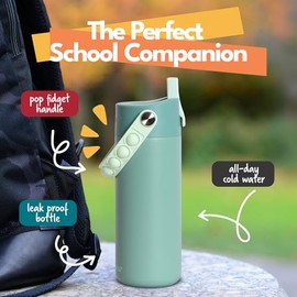 Elemental Kids aislada Botella de Agua con Asa Pop It 18oz, Sage                                                                                      