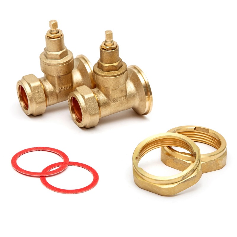 Trident 22mm Central Heating Pump Valves (2 Pack) Brass, Gate