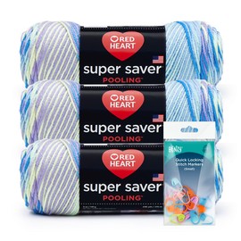 Red Heart Super Saver Yarn (5oz Each Skein) Bundled with Benzy Quick Locking Stitch Markers (20ct) (3 Pack, Stillwater Pooling)