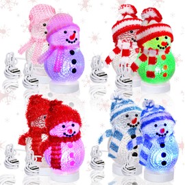 Glooglitter 8 Pcs LED Christmas Table Lights Lighted Table Top Christmas Lights with USB Changing 7 Colors Mini Christmas Tree Snowman Lights for Xmas Christmas Table Centerpiece Decor (Snowman)
