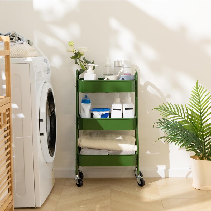 AGTEK 3 Tier Utility Rolling Cart with Lockable Wheels, Metal