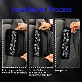 JNNJ 2PCS Bling Car Seat Belt Cover, Crystal Soft Shoulder Neck Protector Pad, Diamond Rhinestones Seatbelt Cushion for Women Girls, Auto Interior Accessories Universal for SUV, Truck（Red）