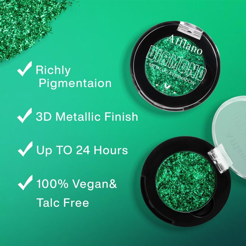Afflano Green Glitter Eyeshadow, Green Glitter Eyeshadow, Diamond Green Shimmering