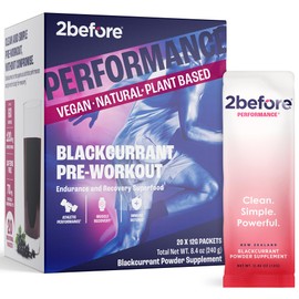 2before Blackcurrant I All Natural Vegan Pre Workout, Caffeine Free I Clean Energy, Endurance, Recovery I Pre Workout Women and Men I 10 x Individual Packets I Informed Sports Certified