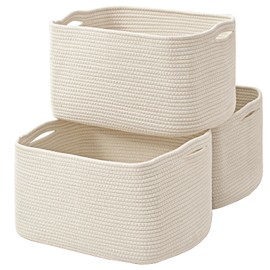 ICERZCZ Large Storage Baskets for Organizing Shelves, Woven Cotton Rope Bins for Baby Nursery Organization, Book Toy Towel Organizer, 17"x13"x9.5", 3 Packs, Off White
