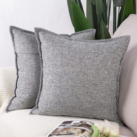Madizz Set of 2 Linen Cushion Covers 16x16 inch, 40x40 cm, Grey Soft Decorative Throw Pillow Cases for Sofa Bedroom Pillow Shell