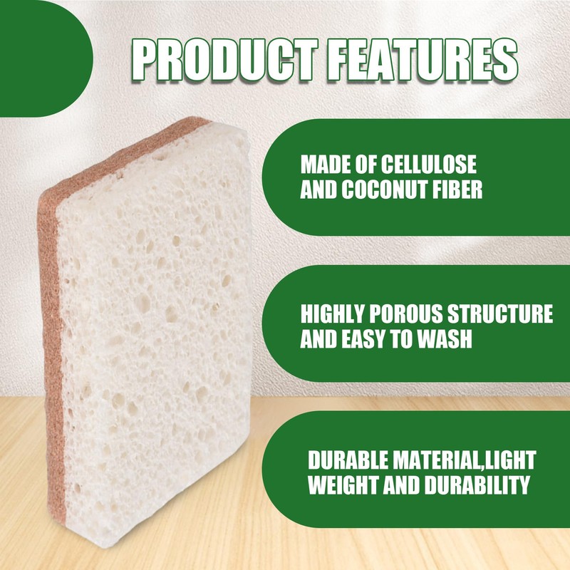 omolly 12 Pcs Eco Sponge Scourers, Natural Washing Up Sponge,
