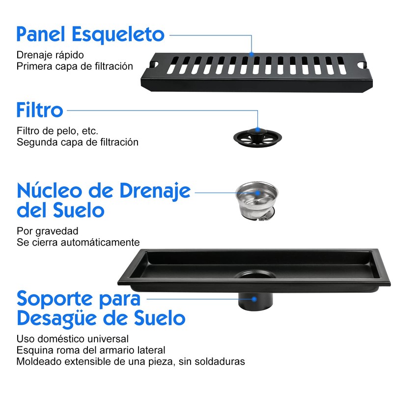 HEEDU Drenaje de Piso Rectángulo, SUS304 Hogar Acero Inoxidable Accesorios