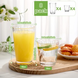 Singhoow Set of 8 Plastic Drinking Glasses 16 Oz and 10 Oz Reusable Plastic Tumblers Acrylic Tall and Short Unbreakable Water Cups for Indoor Outdoor Home Picnic Party(Clear)