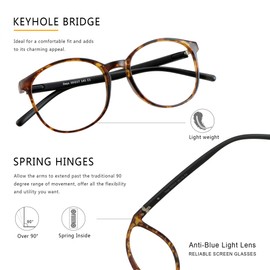 LAMBBAA Vintage Round Progressive Multifocal Presbyopic Glasses, Anti-Blue Light Glasses for Men Women Readers (+0.00/+1.00 Magnification)