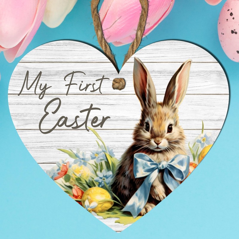 My First Easter Wooden Heart Plaque | Boy Rabbit Design