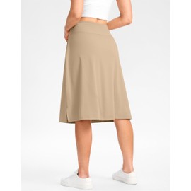 Viodia 25" Knee Length Long Skorts for Women with Pockets Dressy Casual Midi Skort Summer Travel Modest Skirts, Light Khaki, Medium