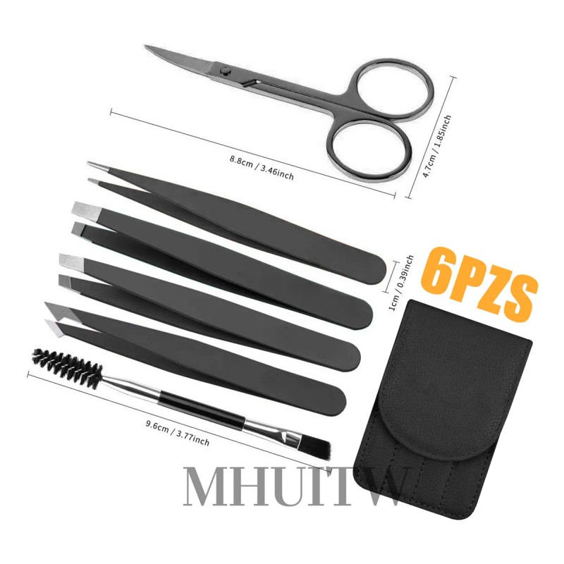 Kit 6pzs Pinzas Para Cejas Profesionales Con Tijera Curvadas