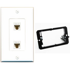 RiteAV 2 Port Cat6 Ethernet Wall Plate - 1 Gang w-Bracket [White/White]