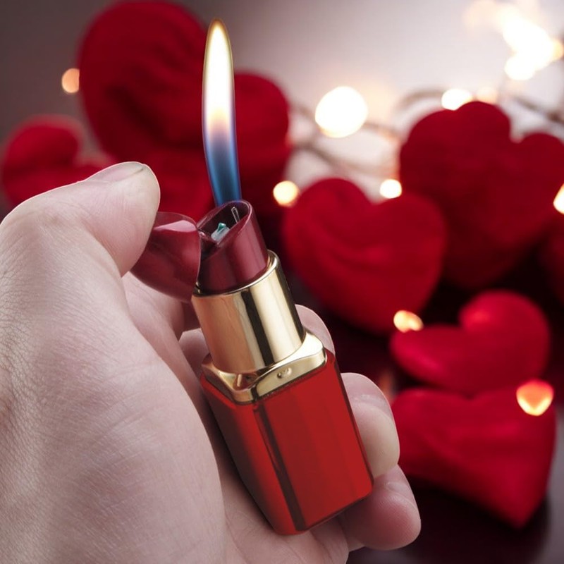 Cute Lipstick Lighter, Soft Flame Refillable Gas Butane Torch,Collectible Ladies