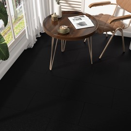 Wallderful 12"x24" Vinyl Flooring Roll Balck Peel and Stick Floor Tile Waterproof Laminate Flooring Planks Bathroom Floor Tile for Bedroom Kitchen Garage Basement Attic Porch RV Sticky Vinyl Sheet