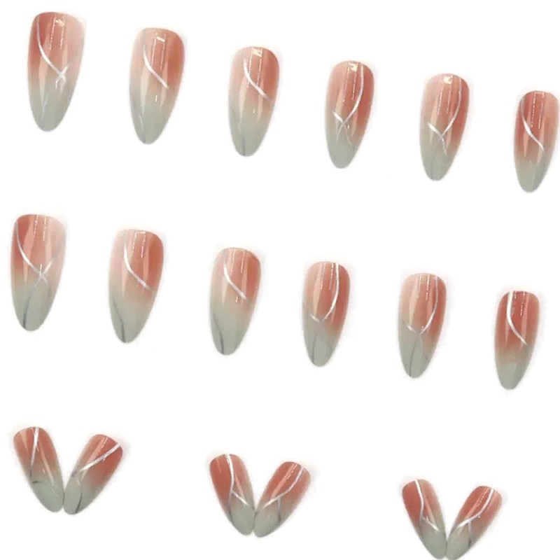 YAOBFFCAS Women's French Tip Press on Nails, Solid Geometric Lines