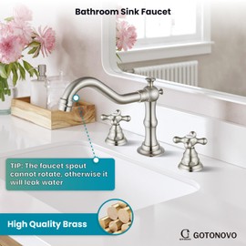 gotonovo Bathroom Sink Faucet Widespread Brushed Nickel Double Mixing Tap Deck Mount Cross Knobs 3 Hole with Pop Up Drain