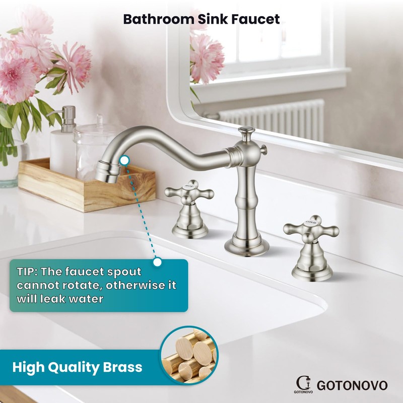 gotonovo Bathroom Sink Faucet Widespread Brushed Nickel Double Mixing Tap