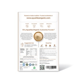 AYUSHKA ORGANIC Asafoetida Powder | Natural (Heeng,Hing) Spice | Salt Free|Vegan|Non GMO|Asafetida Indian Spice Healthy Digestive Aid (8.8 OZ / 250 gm) | Best for Onion Garlic Substitute