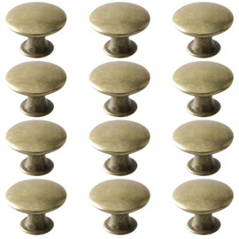 Mokife Drawer Knobs Antique Brass Pack of 12 Round Wardrobe Knobs Metal Furniture Button Handle with Screws for Chest of Drawers Furniture Cupboards Kitchen Cabinets Door 30 x 21 mm