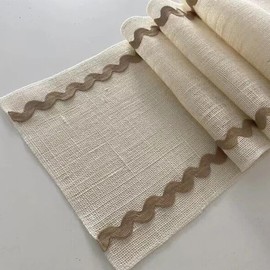 Hercaise Jute Table Runner with Wavy Edges, Christmas Table Runner, for Interior Decoration in Retro Natural Style, Suitable for Family Parties, Weddings, Hotel Decorations, 183 x 30 cm
