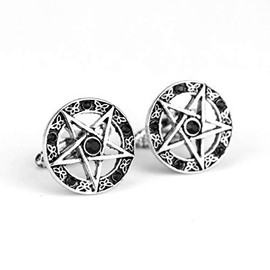 Davitu Tie Clips & Cufflinks - dongsheng Supernatural Pentagram Vintage Five-pointed star Cufflinks For Men Personality Crystal Classic Rune Cuff Links -40 - (Metal color: 02black)