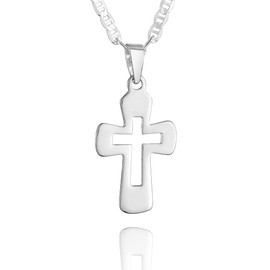 fish Children's Necklace Girls Boys Necklace 925 Silver Cross Pendant Clear Length Adjustable Gift Box Gifts Boys Girls, Sterling Silver