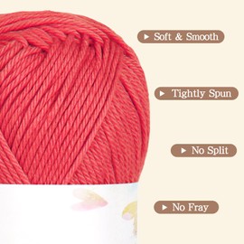 Katech Pure Cotton Yarn for Crocheting & Knitting–Soft Sport Weight CYC #2, 6 Skeins (50g Each, 300g Total), Ideal Crochet Yarn for Dishcloths, Baby Clothes, Socks, Lightweight Scarves（Bright Red）