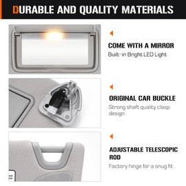 Sun Visor with Vanity Light for 2013-2018 Nissan Altima Without Sunroof, Left Driver Side Gray Sunvisor Replacement 96401-3TA2A