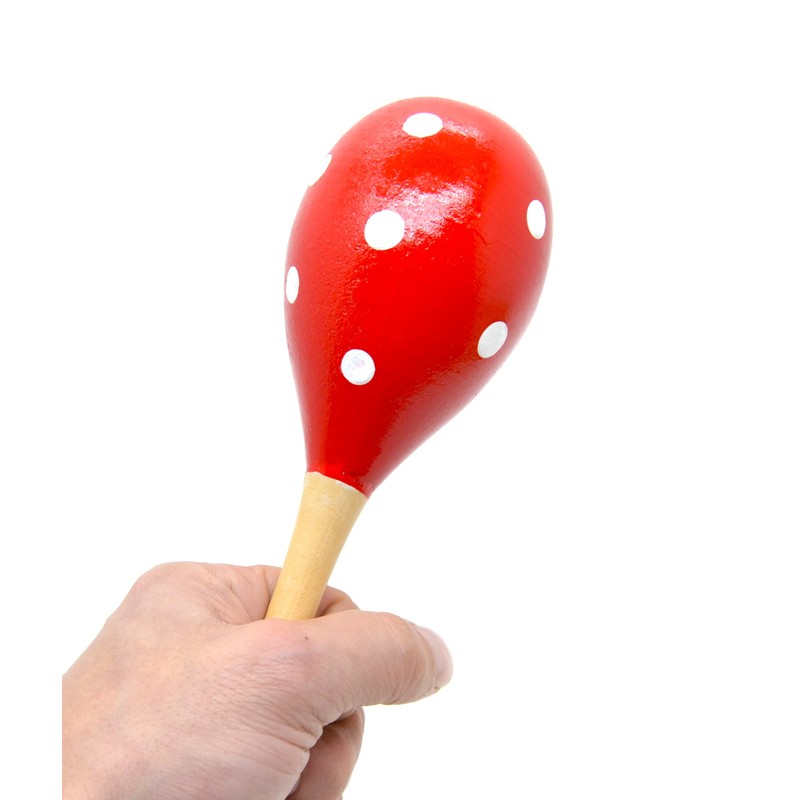 Maracas 1 Pair, Red and White, Spanish Maracas Red Polka