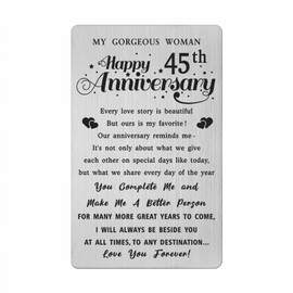 45th Wedding Anniversary Card Gifts for Wife Her, 45 Year Anniversary Card for Wife, Happy 45th Anniversary Card for Her, Woman 45 Year Anniversary Engraved Wallet Card