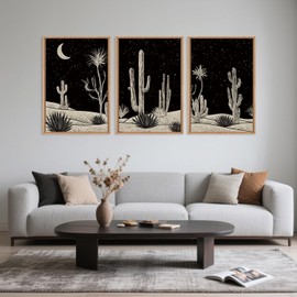 DRACIT Desert Night Cactus Framed Wall Art Set,Modern Southwestern Black and White Wall Decor,Nature Rustic Moon and Stars Artwork for Living Room,Bedroom-16 x24 x3