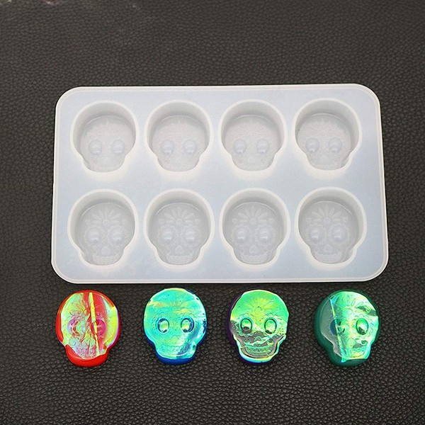 8 Cavity Sugar Skull Silicone Epoxy Resin Molds, Small Halloween