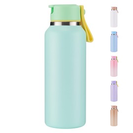 Fijinhom 12oz Toddler Water Bottle, Kids Water Bottle for School Boys&Girls, 304 Stainless Steel Insulated Water Bottle Sport Water Bottle with Straws, BPA-Free, Green