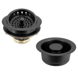 Westbrass D2165-62 Post Style Large Kitchen Basket Strainer with Waste Disposal Flange and Stopper, Matte Black