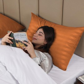 BedLooms Rust Pillow Cases 2 Pack - 100% Microfiber Envelope Closure Stripe Pillow Cases 50x75cm Premium Hotel Quality Anti Allergy Pillow Cover