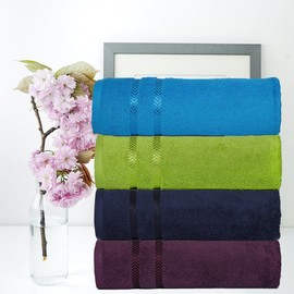 CASA COPENHAGEN Ember, 500 GSM, 27x55 Inches Large Bath Towels, Set of 4 Towels, Super Soft and Absorbent, Egyptian Cotton Towels for Bathroom & Shower - Purple +Navy +Green +Teal
