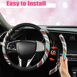 West Llama Boho Steering Wheel Cover for Women Girls,2PCS Segmented Steering Wheel Protector,Universal for 99% Cars,SUVs,Sedans,Trucks-Boho Print