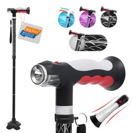 BigAlex Folding Walking Cane with Two Led Lights for Elderly Solid Base Adjustable Walking Stick with Carrying Bag for Men Women