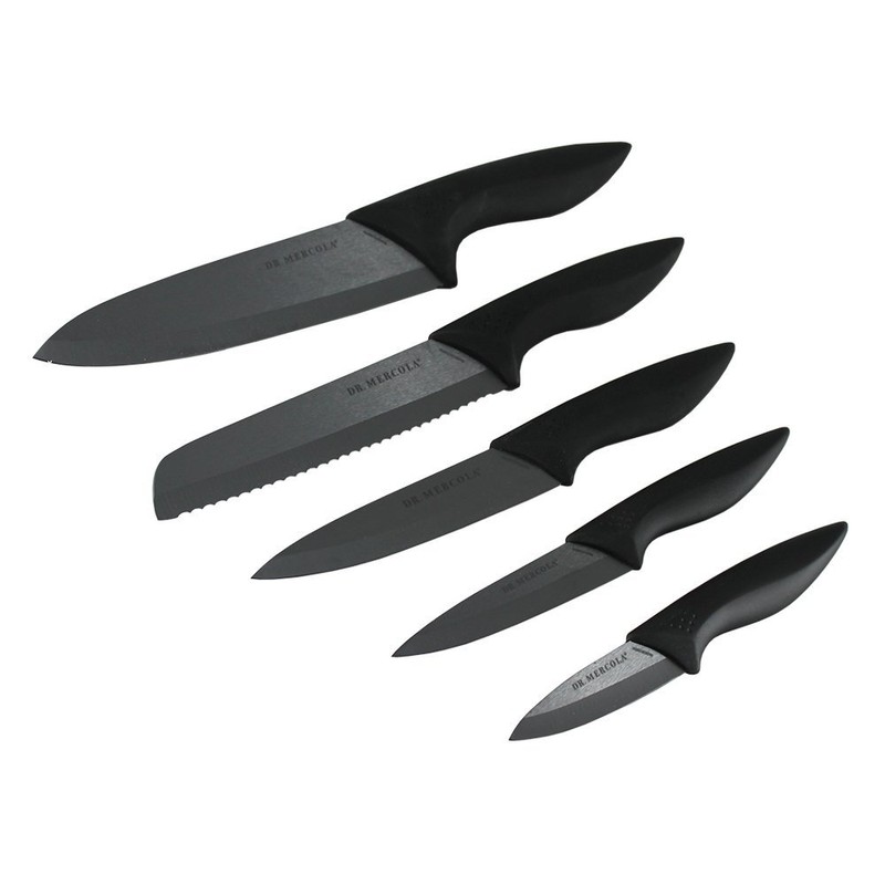 Dr. Mercola Black Ceramic Knife Set, 5 Piece set with