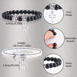 WANDIC Cross Bracelet Frosted Braided Rope Elastic Christian Bracelet Adjustable Jesus Bracelet for Jewelry Gifts, Length:
