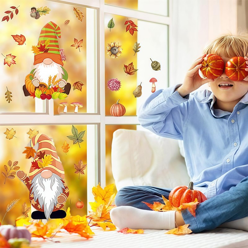 Autumn Window Stickers, 93Pcs Autumn Decorations Double-Sided Stickers, Fall Maple