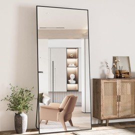 NEUWEABY Full Length Mirror 65"x24" Floor Mirror Floor Mirror with Stand Large Mirror Full Body Rectangle Mirror for Bedroom Aluminum Alloy Thin Frame Standing Hanging or Leaning Against Wall Black