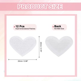 sourcing map 12Pcs Iron on Heart Patches, Sew on Small Heart Embroidered Patches, Decorative Repair Patch Applique for DIY Crafts Backpacks Bags Hats Clothes, 25mm White