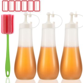 Botella de plástico para condimentos, dispensador de alimentos para aceite, ketchup, parrilla, salsa caliente, catsup, tortitas, arte, 12 onzas, paquete de 3