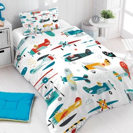 Yasida Aircraft Boys Single Bedding Sets Flying Airplane Print Microfibre Bedding Cute Bedding For Girls Kids Duvet Cover Single 135x200cm Duvet Cover With 1 Pillowcase 50x75cm Bedding Collections