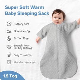 Cozy Baby Sleep Sack with Sleeves for Easy Transitioning Soft Cotton Warm 6-12 Months 1.5 Tog, Soft and Comfortable Wearable Blanket, 2-Way Zipper, Unisex Newborn Babies, Girls and Boys Sleeping Bag