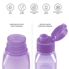 Bulk Water Bottles Set of 4 – 10oz Multicolor Water Bottles for Kids and Adults – Leak Proof Water Bottles with Carry Strap – Square Reusable Water Bottles for Juice, Drinks – BPA-Free Dishwasher-Safe